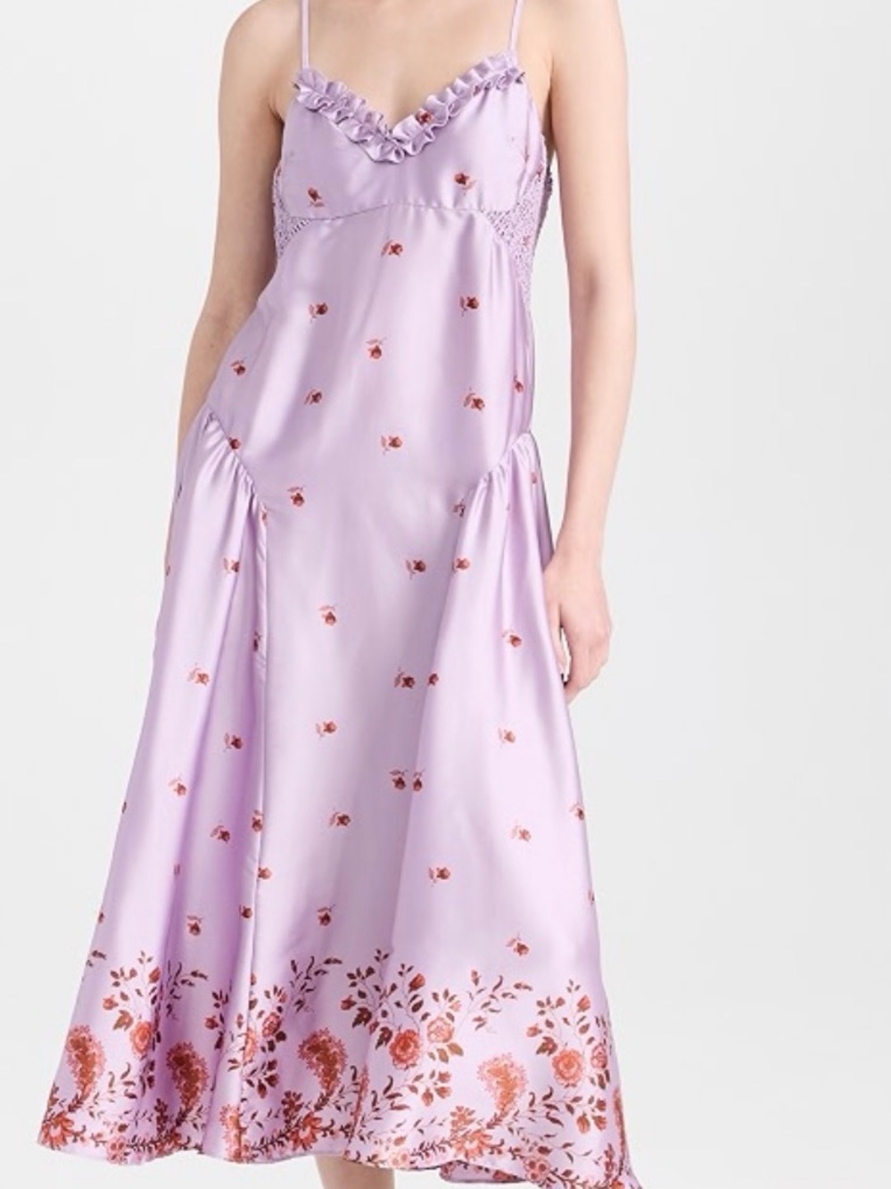 Free People Lavender Maxi Slip Dress with Rust Floral Border